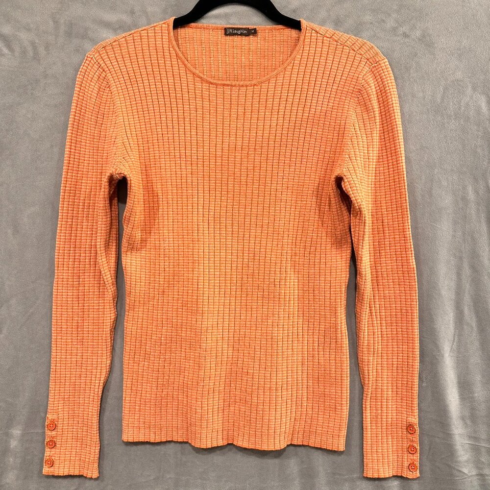 J. McLaughlin ribbed crewneck sweater Medium - orange creamsicle w/button detail